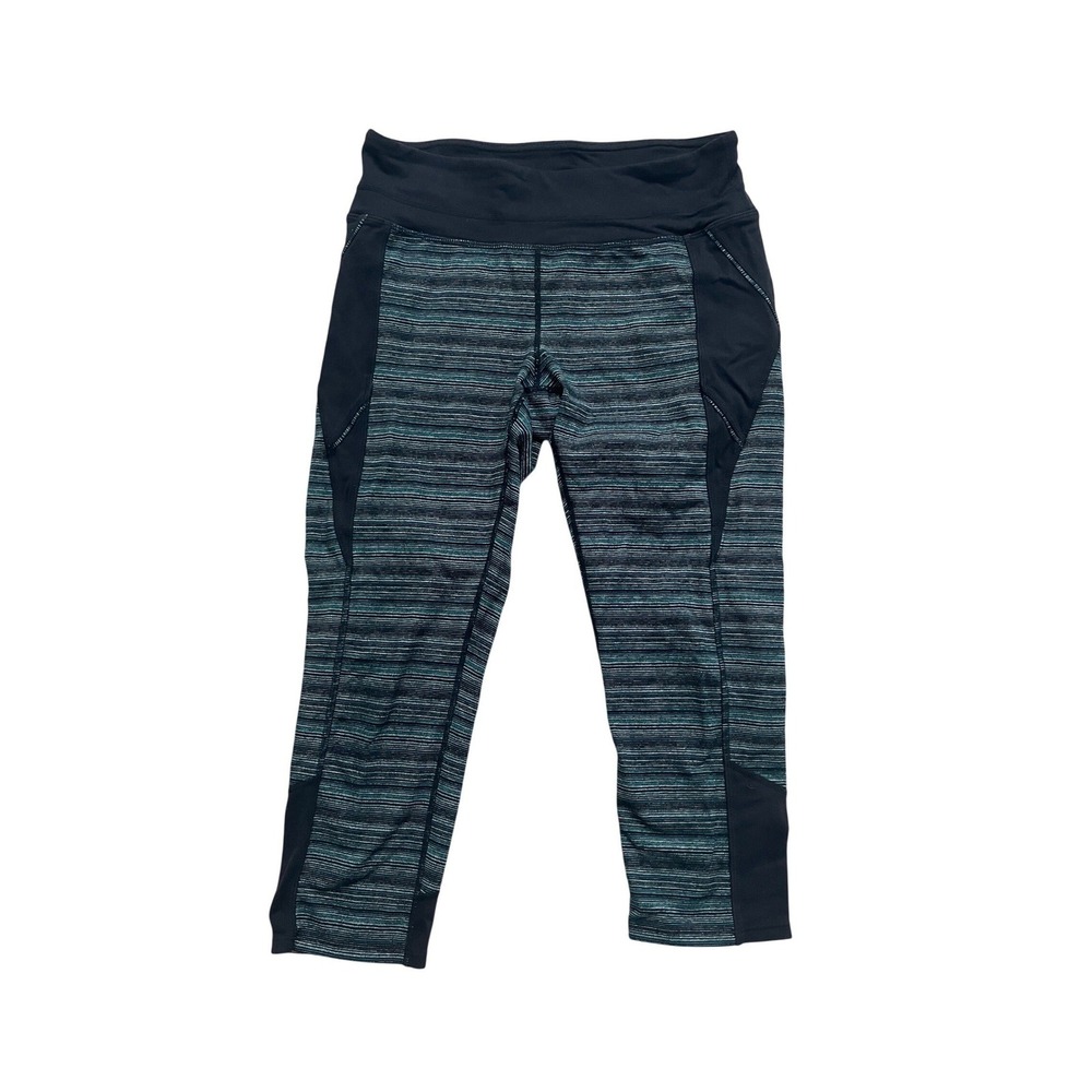 Athleta Be Free Knicker Leggings Womens Small Tealā Black Space Dye Striped Crop